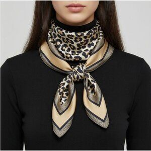 ⭐Elegant Bandana Square Scarf Silky Satin Vintage Animal Print Leopard Wrap New